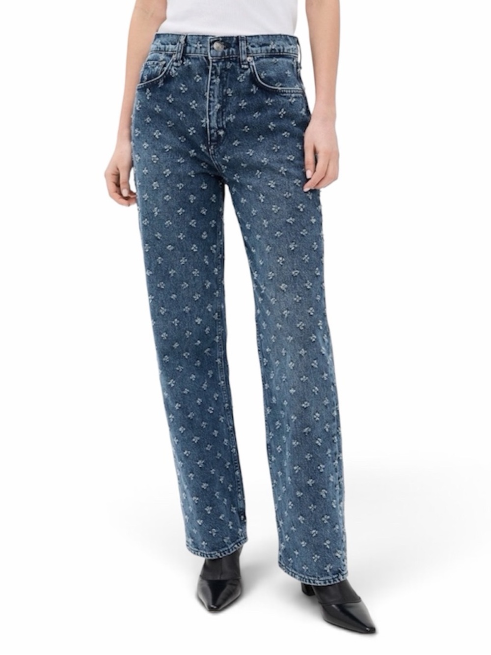 Rag & Bone Shea High-Rise Ankle Relaxed Straight Textured Clip Dot Jeans Size 30